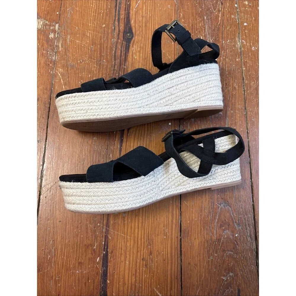 Women's Toms Black Suede Willow Strappy Espadrille Sandals size‎ US 9 - Picture 3 of 5